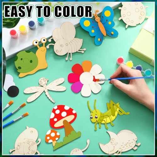 JellyArch 24 Pack Bug Party Favors Unfinished Wooden Insect Cutouts Paint - style: Insect