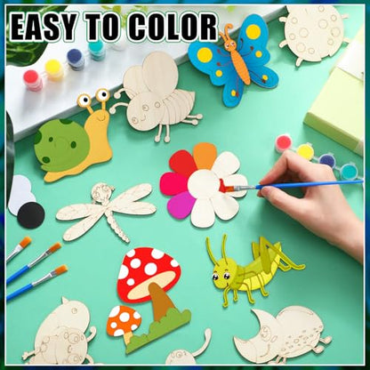 JellyArch 24 Pack Bug Party Favors Unfinished Wooden Insect Cutouts Paint - style: Insect
