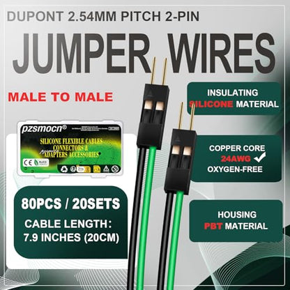 20 Sets / 80 Pcs for Dupont 2.54mm 2-Pin Male-Male Connector Kit - size: 2-Pin, style: Male to Male