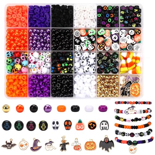 UPINS 2100Pcs Halloween Bracelet Making Kit Beads for Jewelry Making - color: Orange Purple Black