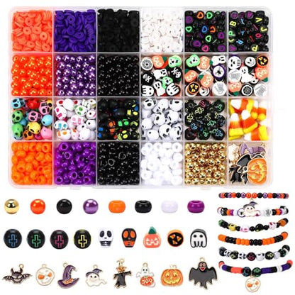 UPINS 2100Pcs Halloween Bracelet Making Kit Beads for Jewelry Making - color: Orange Purple Black