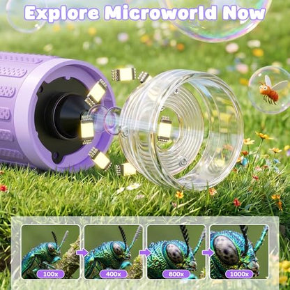 Kids Microscope, 1000X with 3.0" Large IPS Screen (Purple) - color: Purple