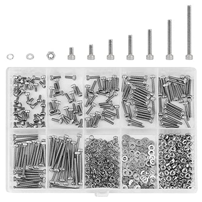 HELIFOUNER 560 Pieces M2.5 x 4mm /6mm /8mm /10mm /12mm /16mm /20mm, Hex Socket Head Cap Screws Bolts Washers Nuts Kit, 304 Stainless Steel - size: M2.5, style: Hex Socket Head Cap