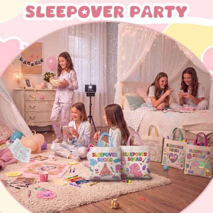 Paterr 6 Pcs Sleepover Party Tote Bags Color Your Own Canvas Bags