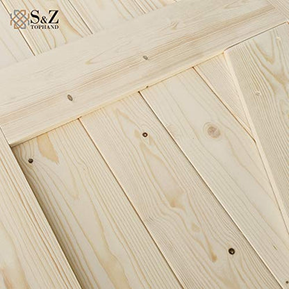 S&Z TOPHAND® 20in x 84in Unfinished British Brace Knotty Barn Door with Sliding Door Hardware Kit/Solid Wood/Sliding/Double Surfaces/A Simple Assembly is Required - size: 20x84in