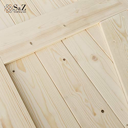 S&Z TOPHAND® 24in x 96in Unfinished British Brace Knotty Barn Door with Sliding Door Hardware Kit/Solid Wood/Sliding/Double Surfaces/A Simple Assembly is Required - size: 24x96in