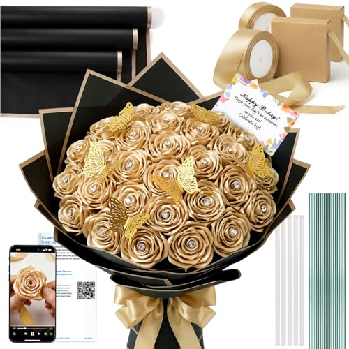 Caydo 1-1/2 Inch Satin Ribbon Flower Making Kit for Birthday Gifts - color: Champagne Gold