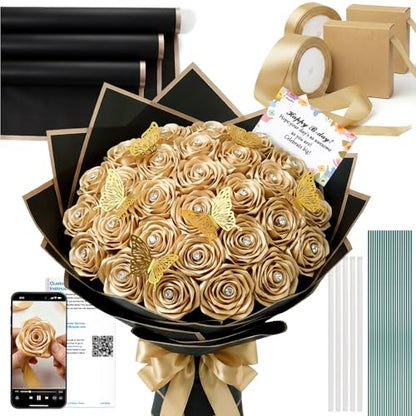 Caydo 1-1/2 Inch Satin Ribbon Flower Making Kit for Birthday Gifts - color: Champagne Gold