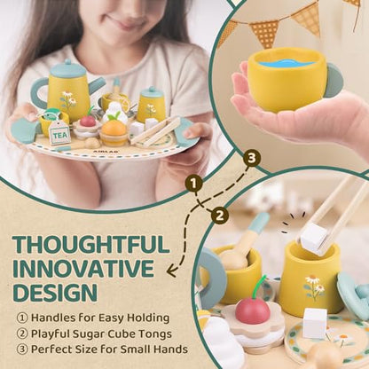 Tea Sets for 3-5 Girl Birthday Gift 3 Year Old Princess Party - color: Yellow