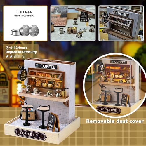 Flever Dollhouse Miniature DIY House Kit Creative Room with Furniture for Romantic Valentine's Gift (Coffee Time) - color: Coffee Time