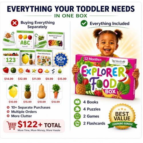 TOYVENTIVE Toddler Learning Kit with 4 Toddler Books, 2 Flash Cards for Toddlers 1-3, 4 Puzzles & 2 Games, Preschool Learning Activities - color: Pink, size: Explorer Box