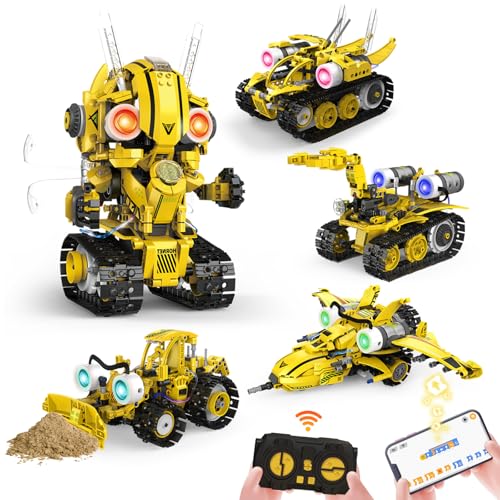 5-in-1 Remote Control STEM Robot Building Kit with LED Light – Transformable Models, Eco-Friendly Rechargeable, App-Controlled, Engineering Toy for Kids 6+ (673PCS)