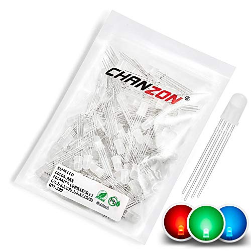 CHANZON 100 pcs 5mm RGB Multicolor Diffused LED Diode Lights Common Cathode - color: M) Rgb (Common Cathode) (100pcs)