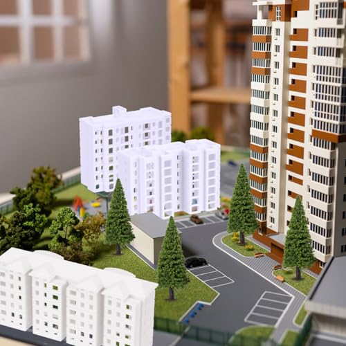 Vaguelly Miniature Apartment Building Model 4 Pack Plastic Dollhouse Accessories for DIY Miniature Buildings Architectural Models Sand Table Layouts Tabletop Decor 2.99 X 1.37 X 0.82 in