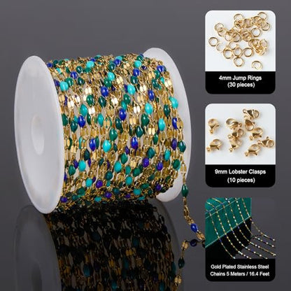 UMAOKANG 16.4 Feet Gold Plated Stainless Steel Jewelry Making Chain Roll - color: Gold-Blue Colorful
