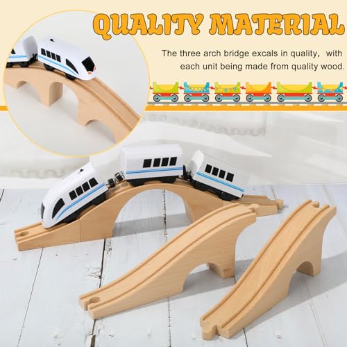 JarThenaAMCS 8 Pcs Wood Train Track Expansion Set Wooden Train Bridges Straight Wooden Train Track Accessories for Most Major Toy Train Tracks Railway