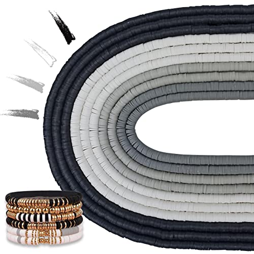 MIIIM 3600 PCS 10 Strands Polymer Clay Beads for Jewelry Making, Vinyl Heishi Beads 6mm for Surfer Bracelets Necklace Making (Neutral) - color: Neutral