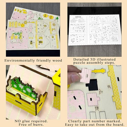 Log Cabin Mini House 3D Wooden Puzzle Building Kit for Adults Teens