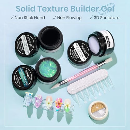 Sculpting Gel for Nail Art, Non-Stick Hand 3D Gel Nail Art - color: Clear&Mikly White&Aurora Green