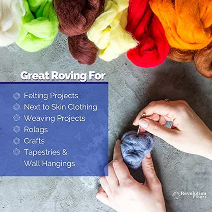 Revolution Fibers | Mixed Merino Wool Variety Pack | Perfect Wool Roving for Spinning, Needle Felting, Wet Felting, Weaving and Crafting (Summer Holiday (Multicolored), 250 Grams)