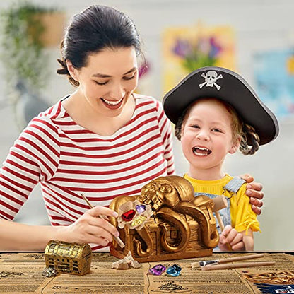 Jumbo Pirate Dig Kit - 12 Treasures, Gems&Coins, Pirate Toys for Kids Gift - style: Jumbo Pirate Dig Kit