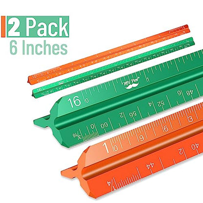 Mr. Pen- Small Architectural Scale Ruler, Aluminium, 6 Inch, 2 Pack - color: B. Green & Orange