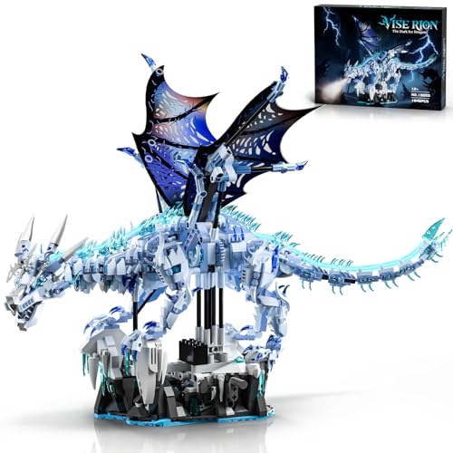 OWNONE 1 Mechanical Ice Dragon Building Block Set with LED Light & Movable Head, Wings and Limbs, Fantasy Dragon Model Kit for Home & Office Decor, Birthday for Teens & Adults & Kids (1646 PCS)
