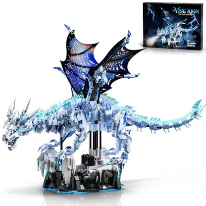OWNONE 1 Mechanical Ice Dragon Building Block Set with LED Light & Movable Head, Wings and Limbs, Fantasy Dragon Model Kit for Home & Office Decor, Birthday for Teens & Adults & Kids (1646 PCS)