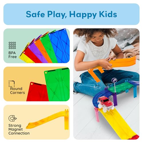 PicassoTiles 6 Piece Ramp Expansion Pack, Magnetic Tile Ramps for STEM Sets - color: 6 Pcs Race Track Ramp