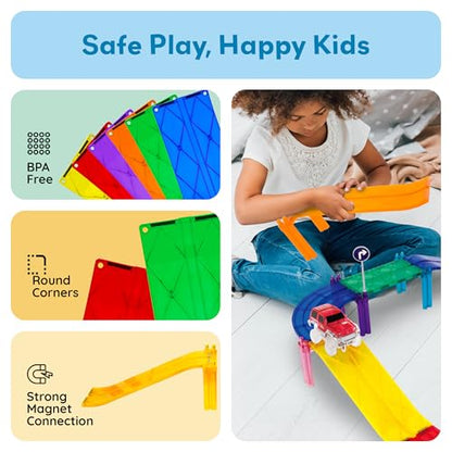 PicassoTiles 6 Piece Ramp Expansion Pack, Magnetic Tile Ramps for STEM Sets - color: 6 Pcs Race Track Ramp