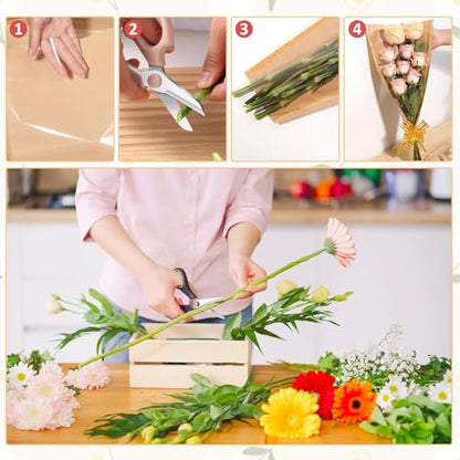Majreey Floral Wrapping Paper Kit, 80Sheet Waterproof Floral Paper, 3Rolls Ribbon for Flower Bouquet, 2Rolls Transparent Tape,100Pcs Flower Pins, 48Pcs 3D Butterflies, 9Pcs Crowns (Flower-4) - color: Flower-4