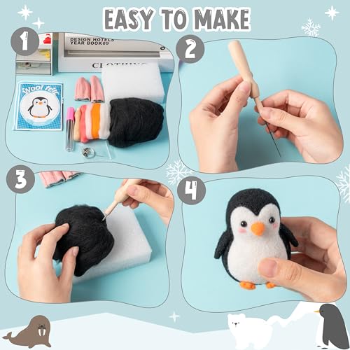 WATINC Needle Felting Kit - 5 Set Unique Different Cute Doll Wool Felt Needle Tools Foam Pad Instruction, DIY Home Decoration Craft Party Supplies for Art Work Starter Beginners (Polar Animal) - style: Polar Animal