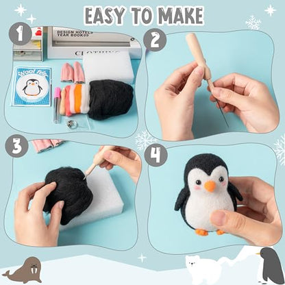 WATINC Needle Felting Kit - 5 Set Unique Different Cute Doll Wool Felt Needle Tools Foam Pad Instruction, DIY Home Decoration Craft Party Supplies for Art Work Starter Beginners (Polar Animal) - style: Polar Animal