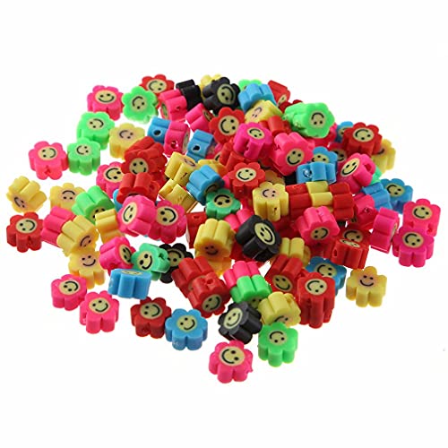 100pcs Mixed Polymer Clay Spacer Beads for Women Jewelry Making DIY Bracelet Necklace Hair Clip Accessories (Smile Face Flower) - color: Colorful Flower Face
