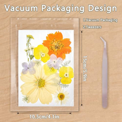 Dried Pressed Flowers Real Pressed Flowers Natural Dry Leaves Bulk Mixed Colorful Herbs Kit with Tweezers for Scrapbooking DIY Candle Jewelry Crafts Making Nails - color: Vivid Color