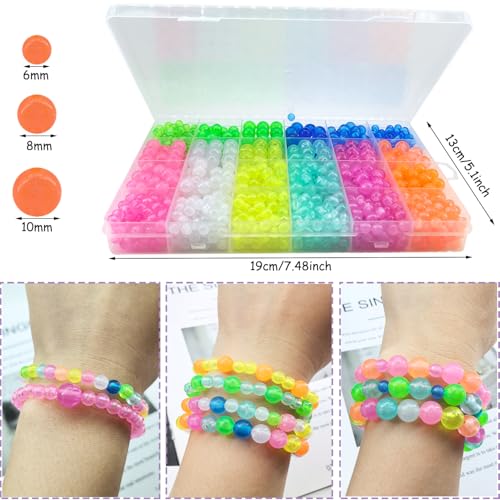 1016Pcs Glow in The Dark Round Beads, 6mm 8mm 10mm Luminous Round Bead Acrylic UV Color Changing Bracelet Beads Sun Sensitive Plastic Glow Bead Bulk for Jewelry Making Bracelets Necklace - color: 6mm+8mm+10mm