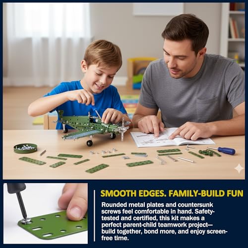 STEM Metal Airplane Building Kit for Kids, 285-Piece DIY Plane Set - style: Green Metal Airplane Build Kit