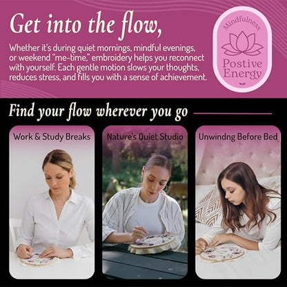 Unwynd Embroidery Kit Floral Theme for Beginners, Satin Stitch Hand Embroidery Kit for Adults, Easy DIY Crafts, Starter Set with Flower Pattern (Floral) - style: Floral - Pack of 1