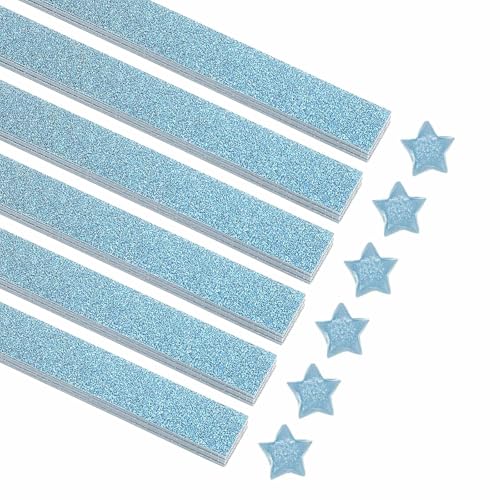 MECCANIXITY 200 Sheets Origami Paper Glitter Stars Papers Light Blue Fold Paper for Beginner Arts Crafts Projects,0.4 x 8.7 Inch - color: Light Blue