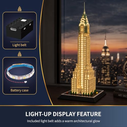 Mould King 22036 Building Set - 2265+ Piece LED Light Up Skyscraper Model Kit for Adults, 64.5cm Tall Art Deco Building, Ages 14+