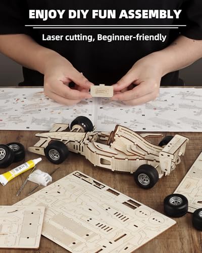 3D Wooden Puzzles for Adults, Formula 1 Racing Car Kit 66pcs