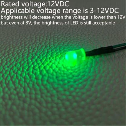 Gebildet 50pcs 3V-4.5V-5V-6V-7.5V-9V-12VDC 5mm Green LED Lights Emitting Diodes, 12VDC Prewired 7.9 Inch V LED Light Diffused Colored Lens Small LED - color: Green-5mm-12V