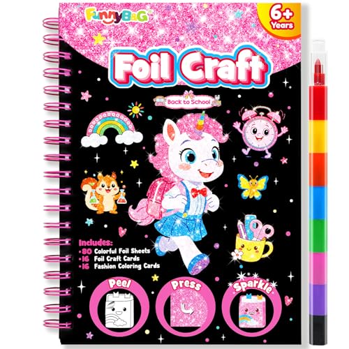 FUNNYB&G Foil Art Craft Kit for Kids, Sparkly Birthday Gift Toy for Girls - style: Back to School