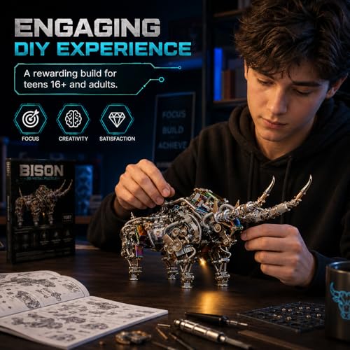3D Metal Puzzle for Adults Bison Model Kits 3D Metal Puzzles Mechanical Bulls Building Blocks Difficult DIY Assembly - High-end Gifts for Men - style: Bison