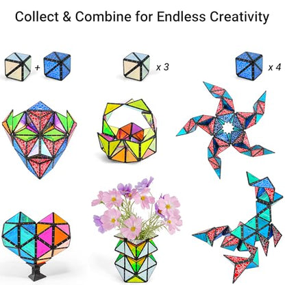 TOSY Magnet Pyramid Stone - 1 Cube Transforms into 1 Billion Shapes, 12 Pieces, 243 Rare Earth Magnets, Holographic Design Magnet Tiles Creative Puzzle STEM/STEAM Toy - color: Stone (Set of 1)