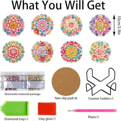 XUCNWL 8 PCS Flowers Diamond Art Coasters Kit for Adults,4X4 Inch - color: Flower-2