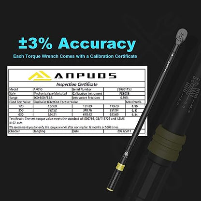 ANPUDS 3/4" Click Torque Wrench, 100-650 Ft-Lb/135.5-880.8 Nm, Heavy Duty - size: 100-650 ft-lb / 135.5-880.8 Nm