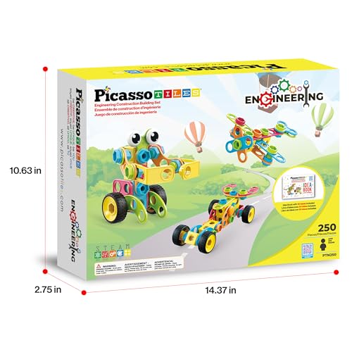 PicassoTiles STEM Learning Toys 250 Piece Building Block Kids Construction Engineering Kit Toy Blocks Children Early Education Playset w/Free IdeaBook, Power Drill, Clickable Ratchet, Age 3+ PTN250 - color: 250pcs Transformation
