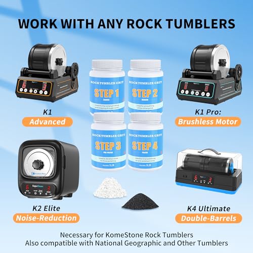 KomeStone Rock Tumbler Grit and Polish Refill Kit - 6 Pounds, Value Pack, Ideal for Up to 40 lbs. of Rocks, 4-Step Tumbling Media, Compatible with Any Rock Polisher, Better Results - color: Light Blue