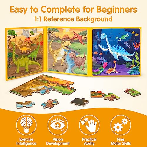 SYNARRY Magnetic Dinosaur Puzzle for Kids Ages 3-5, Travel Dinosaur Toys - style: Dinosaur